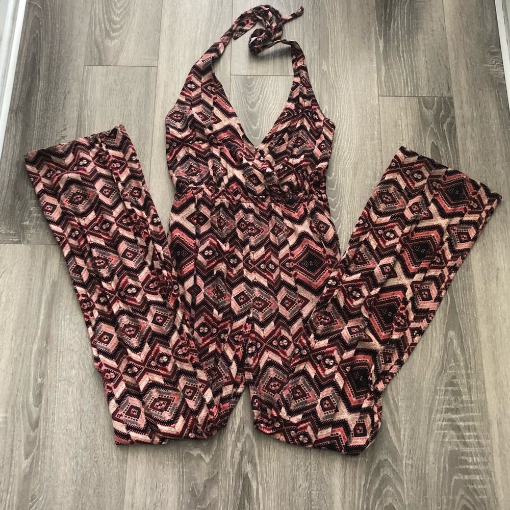 Colorful patterned halter jumpsuit